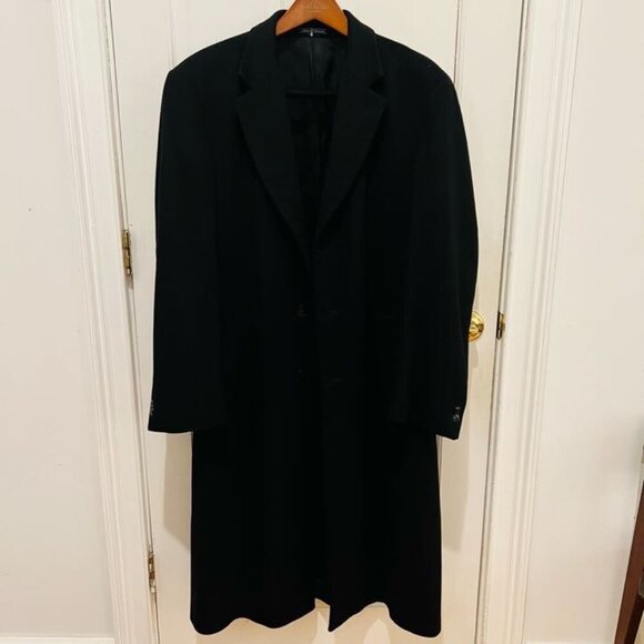 Faconnable Topcoat Men's 100% Cashmere Black Over Coat 54 R - Picture 1 of 16